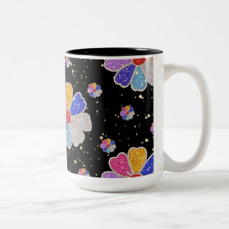 Caneca De Café Em Dois Tons Padrão de Joia Floral Brilhante