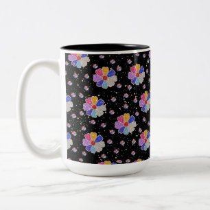 Caneca De Café Em Dois Tons Padrão de Joia Floral Brilhante