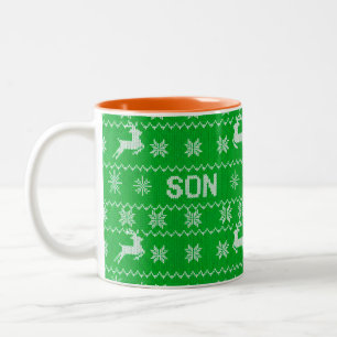 Caneca De Café Em Dois Tons Padrão de Knit de Suéter de Natal - Filho
