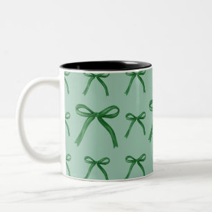 Caneca De Café Em Dois Tons Padrão de laço verde elegante fofo