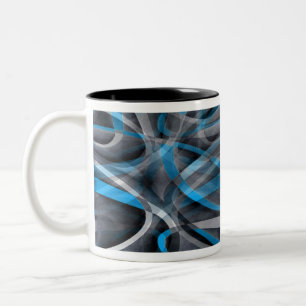 Caneca De Café Em Dois Tons Padrão de Linha Arqueada Azul Pastel e Cinza dos A