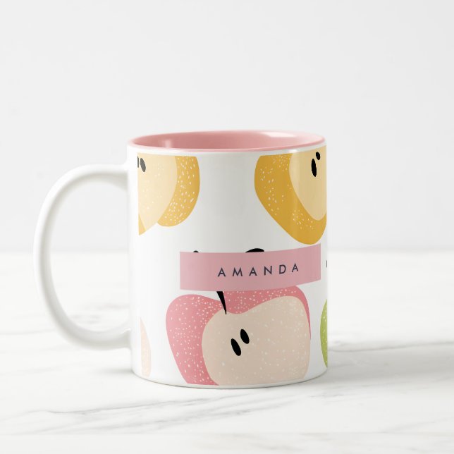 Caneca De Café Em Dois Tons Padrão de Maçã Cortante Personalizado (Esquerda)