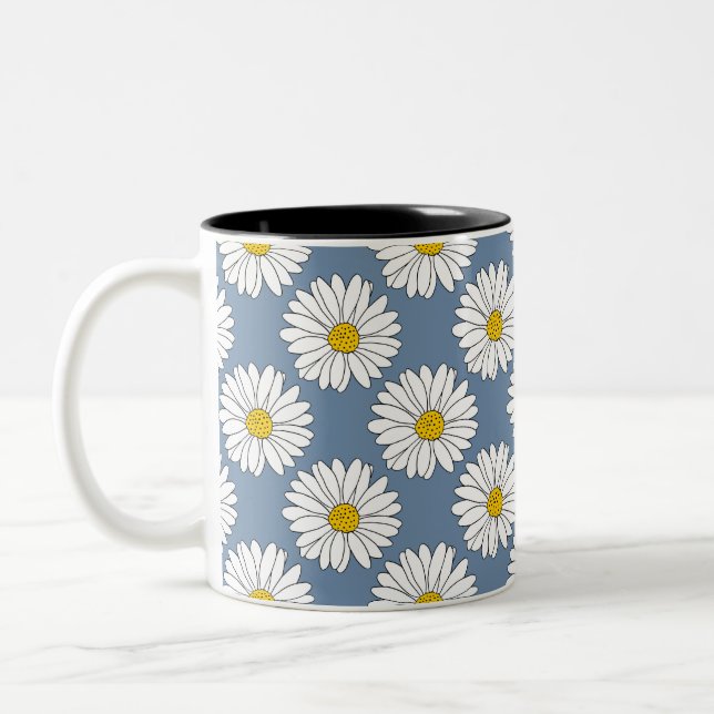 Caneca De Café Em Dois Tons Padrão de margarida branca amarelo (Esquerda)