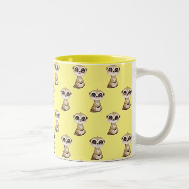 Caneca De Café Em Dois Tons Padrão de Meerkat Bonito em Amarelo (Direita)