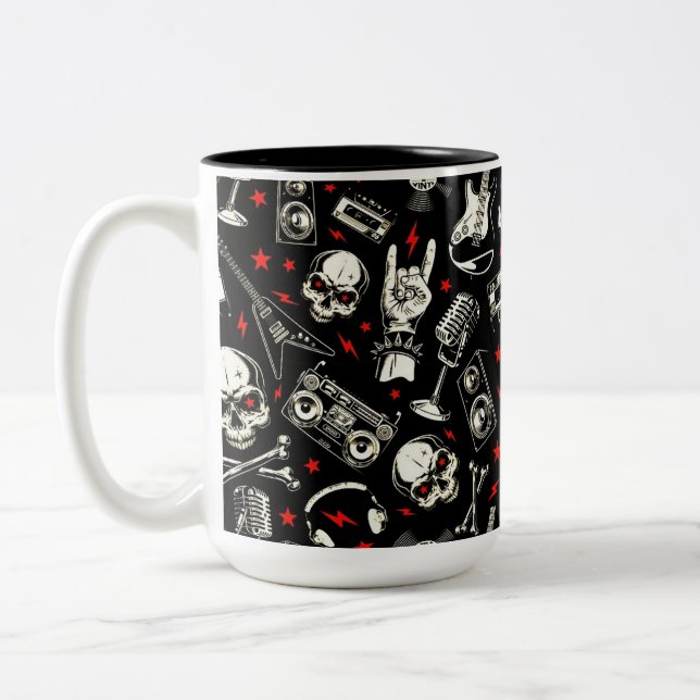 Caneca De Café Em Dois Tons Padrão de metal pesado retroativo (Esquerda)