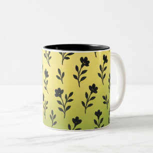Caneca De Café Em Dois Tons Padrão de Motifs Floral Preto Invisível
