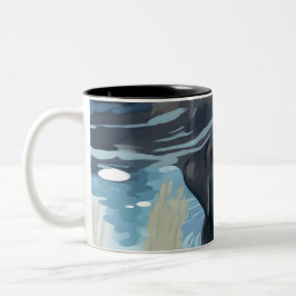 Caneca De Café Em Dois Tons Padrão de Natação do Labrador Preto
