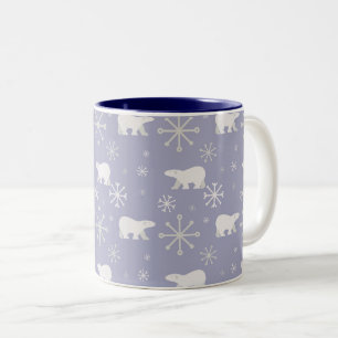 Caneca De Café Em Dois Tons Padrão de Natal com ursos polares e flocos de neve
