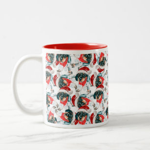 Caneca De Café Em Dois Tons Padrão de Natal de Cachorrinho Dachshund Preto e M