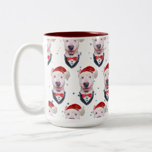 Caneca De Café Em Dois Tons Padrão de Natal de Cachorro Bull Terrier Fofo