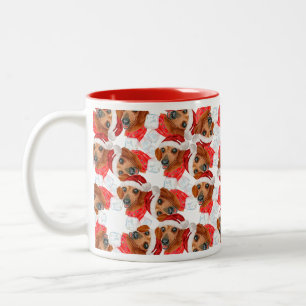 Caneca De Café Em Dois Tons Padrão de Natal de Dachshund Vermelho Fofo