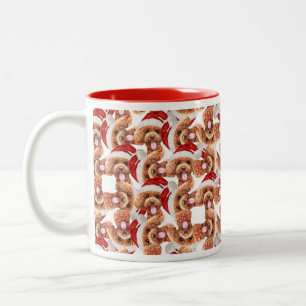 Caneca De Café Em Dois Tons Padrão de Natal de Poodle Engraçado