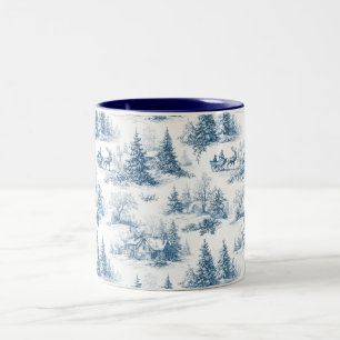 Caneca De Café Em Dois Tons Padrão de Natal em Toile Azul 