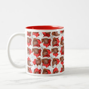 Caneca De Café Em Dois Tons Padrão de Natal Engraçado de Chocolate Dachshund