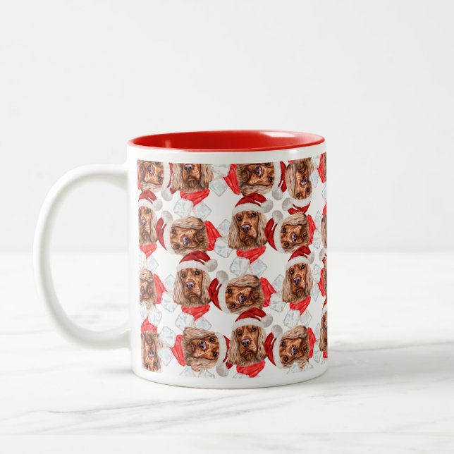 Caneca De Café Em Dois Tons Padrão de Natal Engraçado para Cocker (Esquerda)