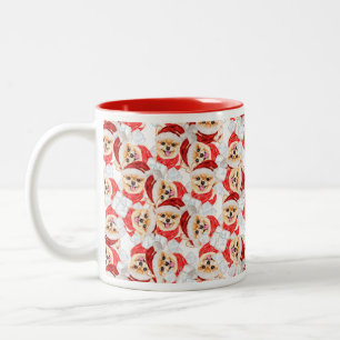 Caneca De Café Em Dois Tons Padrão de Natal Pomeraniano Engraçado