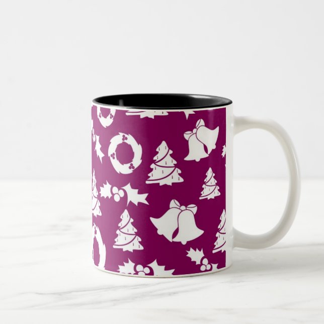 Caneca De Café Em Dois Tons Padrão de Natal Roxo (Direita)