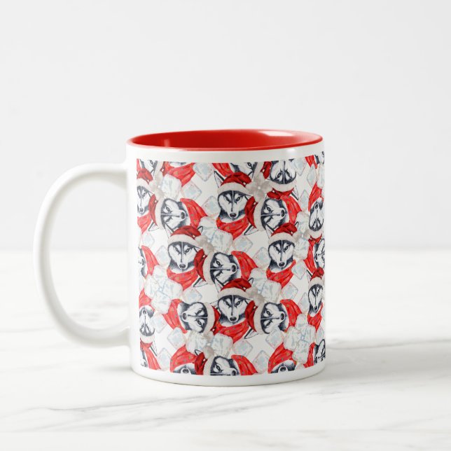 Caneca De Café Em Dois Tons Padrão de Natal Siberiano engraçado (Esquerda)