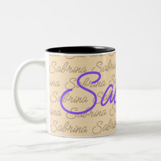 Caneca De Café Em Dois Tons Padrão de Nome de Assinatura Roxo Sabrina