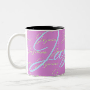 Caneca De Café Em Dois Tons Padrão de Nome de Repetição do Jasmine