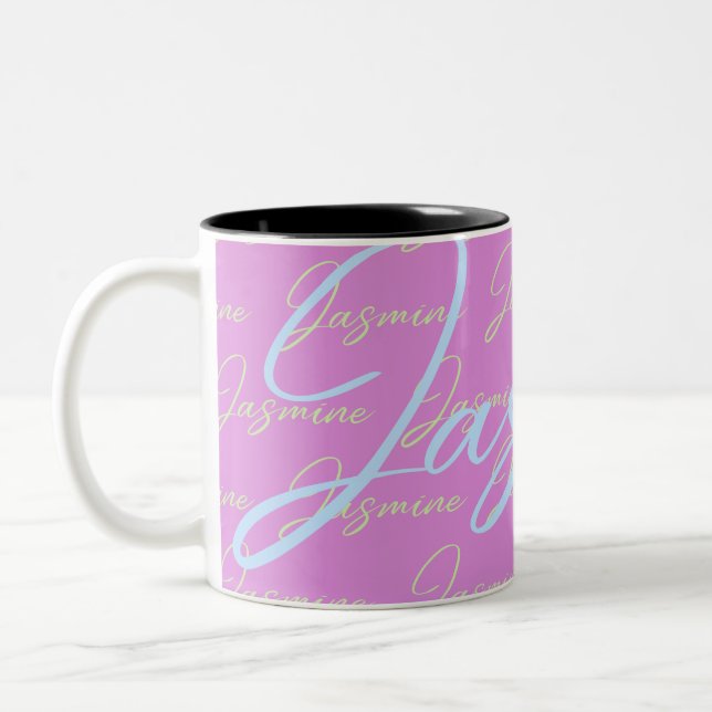 Caneca De Café Em Dois Tons Padrão de Nome de Repetição do Jasmine (Esquerda)