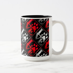 Caneca De Café Em Dois Tons Padrão de Peças de Amor Vermelhas e Prateadas