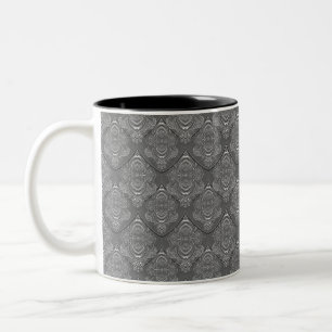 Caneca De Café Em Dois Tons Padrão de Pena Art Nouveau em Cinza