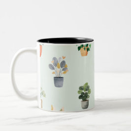 Caneca De Café Em Dois Tons Padrão de Planta de Casa Botânica Desenho de Plant