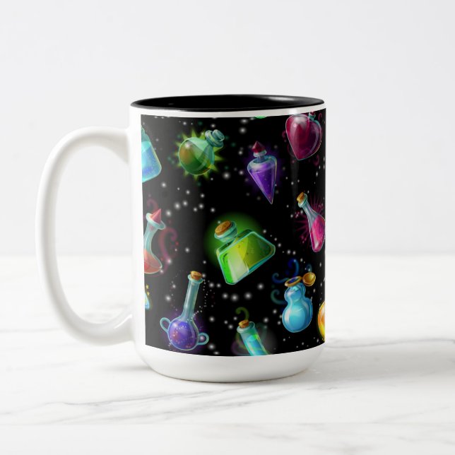 Caneca De Café Em Dois Tons Padrão de Poções Mágicas (Esquerda)