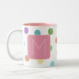 Caneca De Café Em Dois Tons Padrão de pontos coloridos do monograma