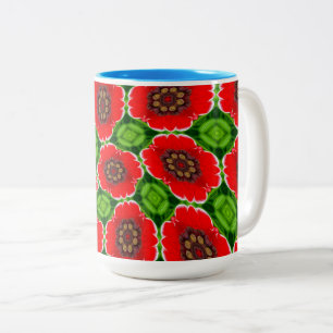 Caneca De Café Em Dois Tons Padrão de Poppies de Milho Vermelho