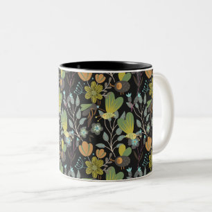 Caneca De Café Em Dois Tons Padrão de Primavera escuro