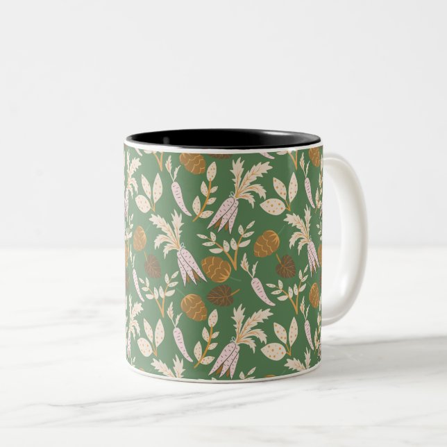 Caneca De Café Em Dois Tons Padrão de Primavera Verde (Frente Esquerda)