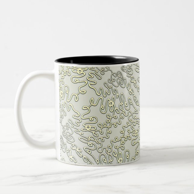 Caneca De Café Em Dois Tons Padrão de rabisco elegante em prata e ouro (Esquerda)