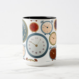 Caneca De Café Em Dois Tons Padrão de Relógios Antigos Vintage