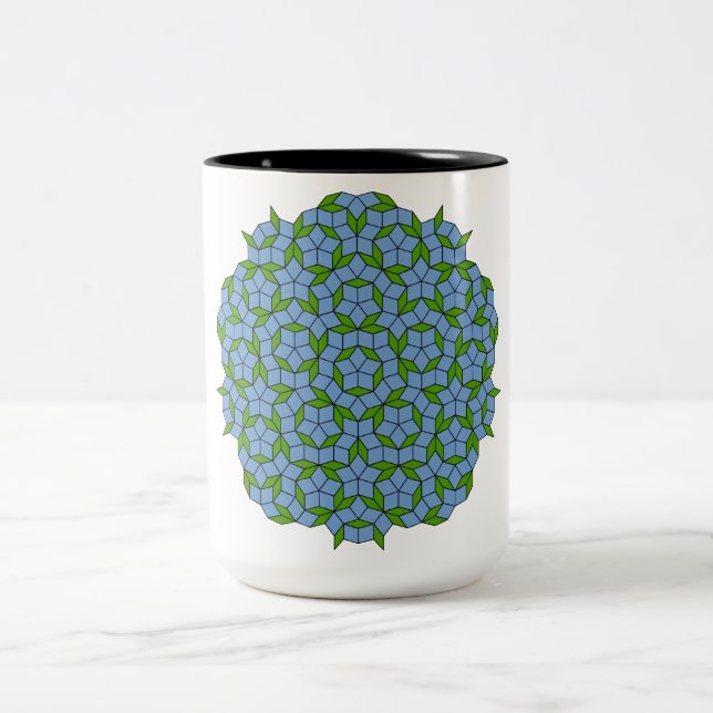Caneca De Café Em Dois Tons Padrão de Rhombus Penrose Verde e Azul (Centro)