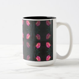 Caneca De Café Em Dois Tons Padrão de Rosas Cor-de-Rosa