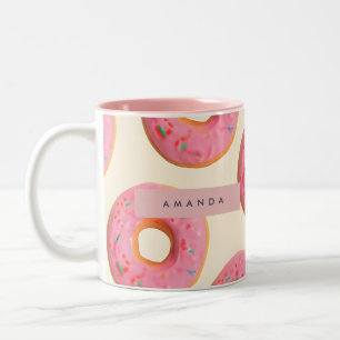 Caneca De Café Em Dois Tons Padrão de Rosquinha do Fosco rosa personalizado