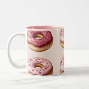 Caneca De Café Em Dois Tons Padrão de Rosquinha rosa personalizado monograma
