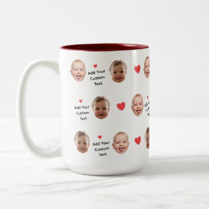 Caneca De Café Em Dois Tons Padrão de Rosto de 2 Fotos Personalizado Texto Per