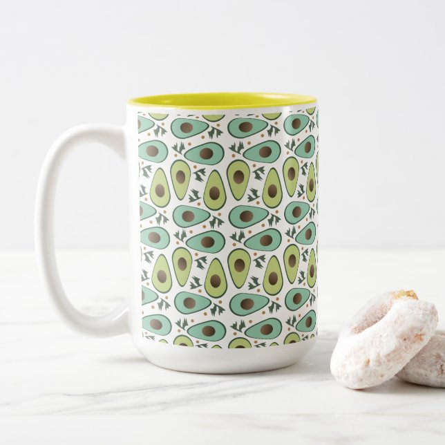 Caneca De Café Em Dois Tons Padrão de Salada de Abacate e Coentro (Com Donut)