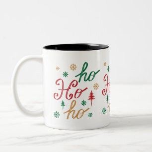 Caneca De Café Em Dois Tons Padrão de Script Ho Ho Ho de Natal Moderno
