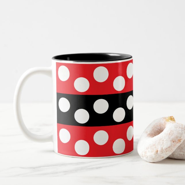 Caneca De Café Em Dois Tons Padrão de stripes de bolinhas (Com Donut)