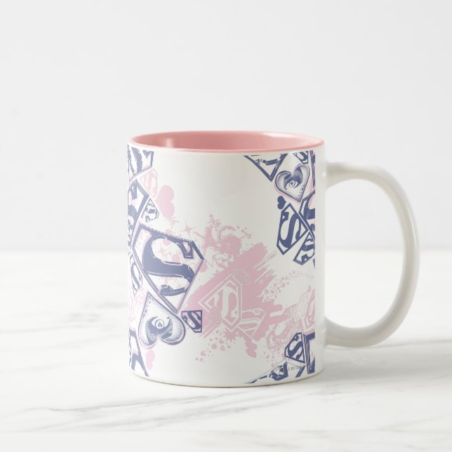 Caneca De Café Em Dois Tons Padrão de Supergirl Pink e Púrpura (Direita)