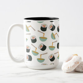 Caneca De Café Em Dois Tons Padrão de Sushi e Noodles