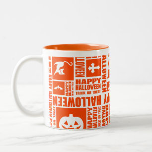 Caneca De Café Em Dois Tons Padrão de Tipografia Legal do Halloween Laranja
