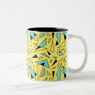 Caneca De Café Em Dois Tons Padrão de triângulos - Amarelo e Turquesa