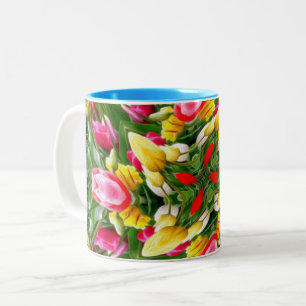 Caneca De Café Em Dois Tons Padrão de tulipa cúbica