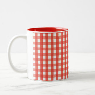 Caneca De Café Em Dois Tons Padrão de Verificação de Gingham Vermelho