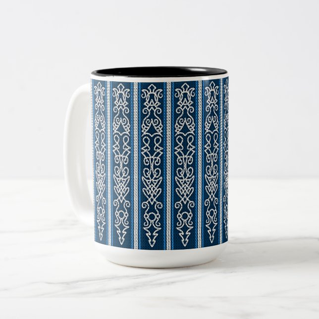 Caneca De Café Em Dois Tons Padrão de Visualização Azul (Frente Esquerda)